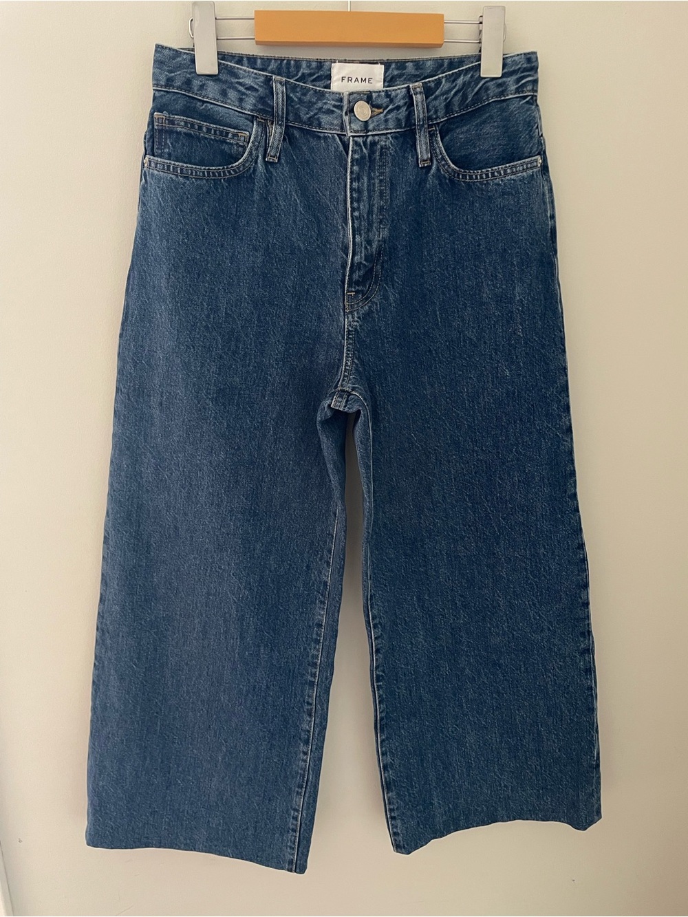 Frame Denim High-Rise Wide-Leg Cropped Jeans Nordic Wash Size 27 Casual Flare - Picture 3 of 12